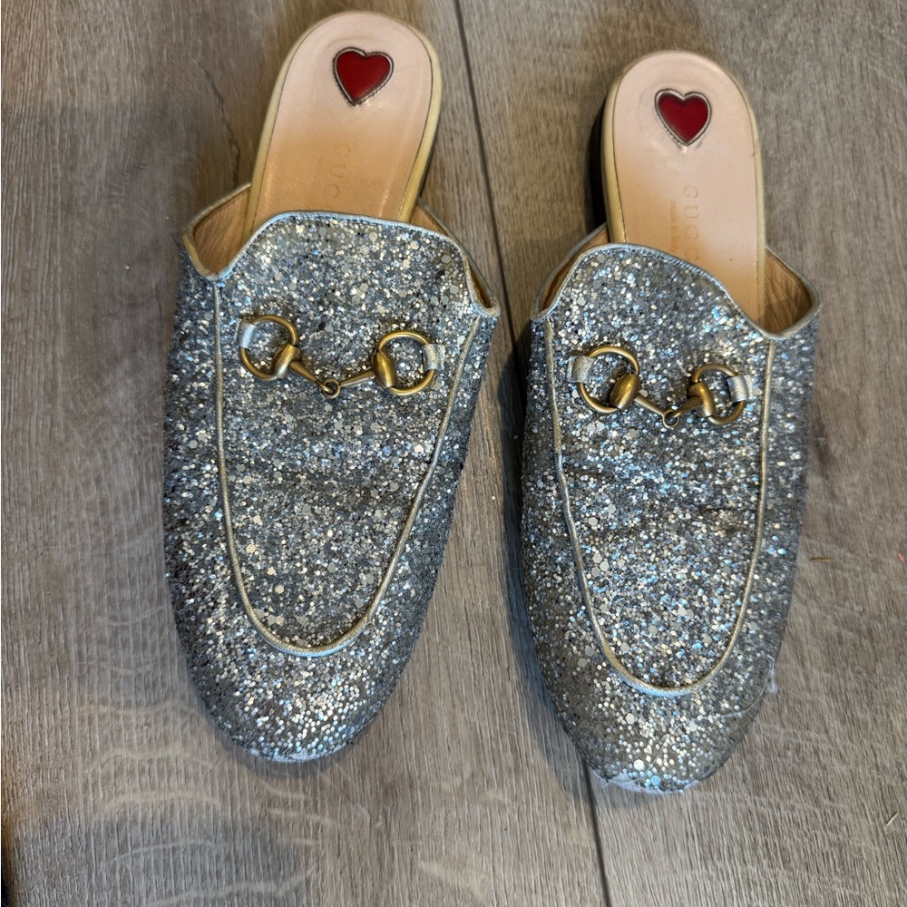 Gucci Silver Glitter Princetown slippers Mules - Picture 2 of 8